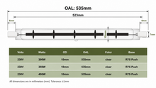 Load image into Gallery viewer, 535mm Quartz Halogen Infrared Sauna Heater Tube (R7S) – 230V | 300W / 350W / 400W