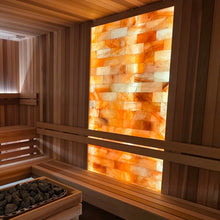 Load image into Gallery viewer, pink Himalayan salt wall in traditional sauna
