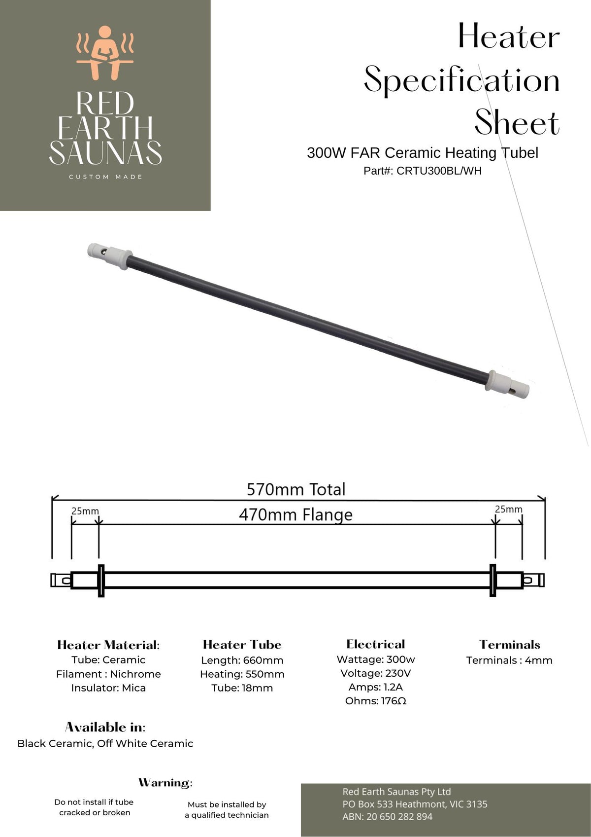 Ceramic Infrared Sauna Heater Tube – Replacement FAR Infrared Heating Element