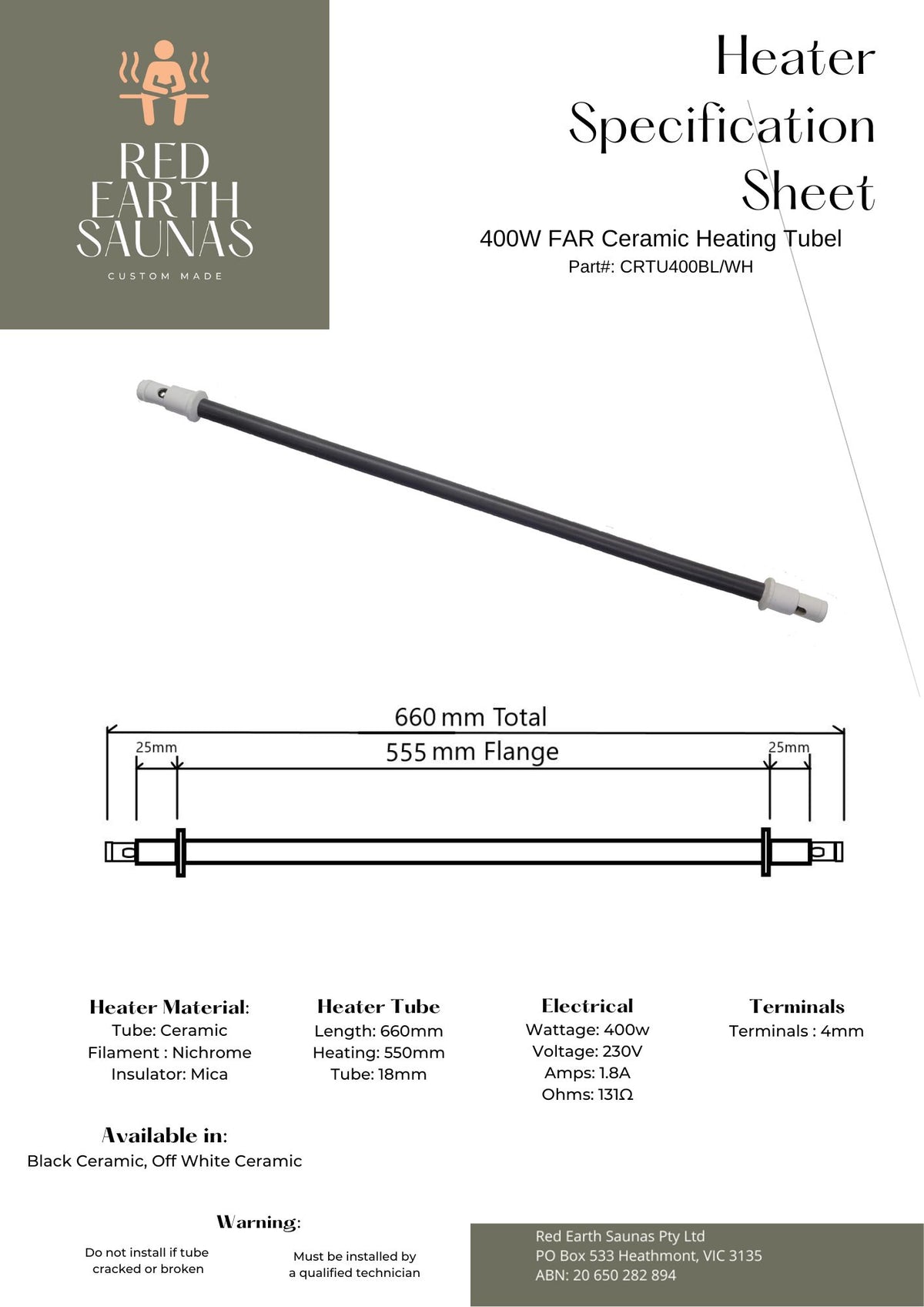 Ceramic Infrared Sauna Heater Tube – Replacement FAR Infrared Heating Element